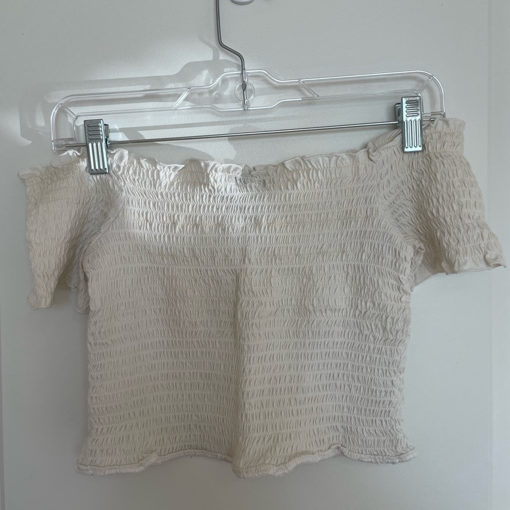 White Shirred Crop Top